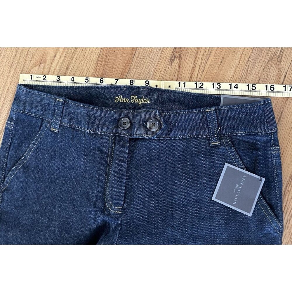 ANN TAYLOR Jeans Women’s 8P Blue Dark Wash Cropped Wide Leg Lindsay Waist - Picture 4 of 7